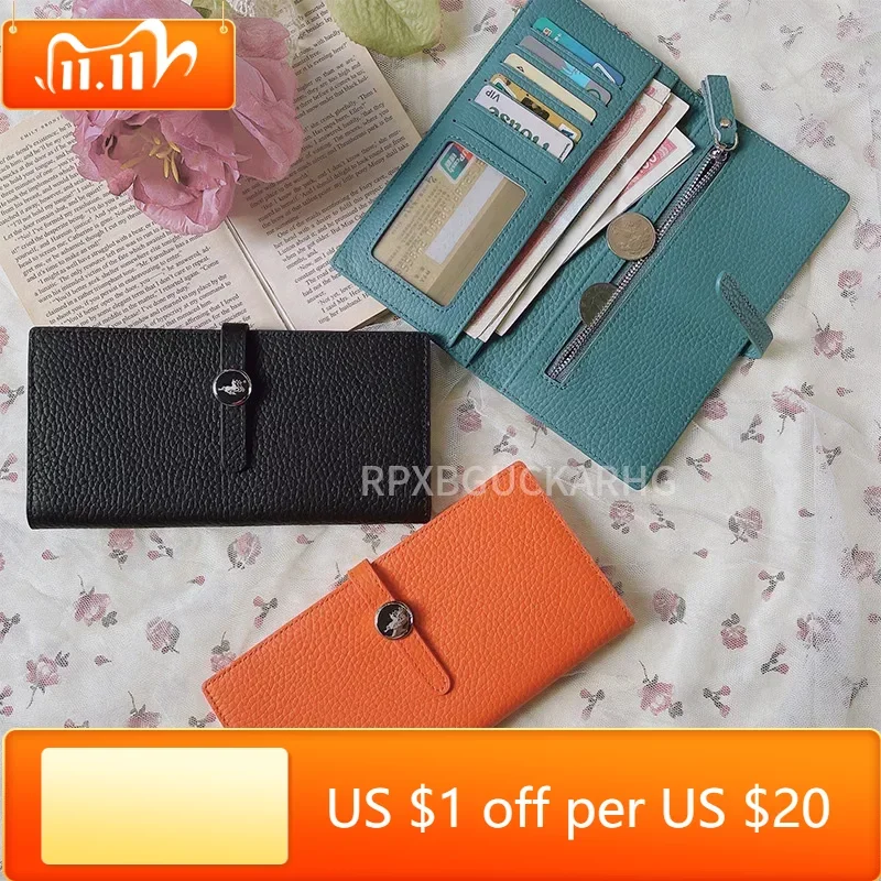 

Genuine Leather Women Wallets Luxury Long Hasp Lychee Pattern Coin Purses Female Brand Solid Colors Purse Card Holders Clutch
