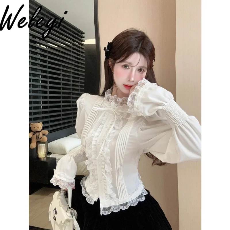 Универсальные рубашки с длинным рукавом Sweet Lace Bubble Ropa Mujer осенние милые