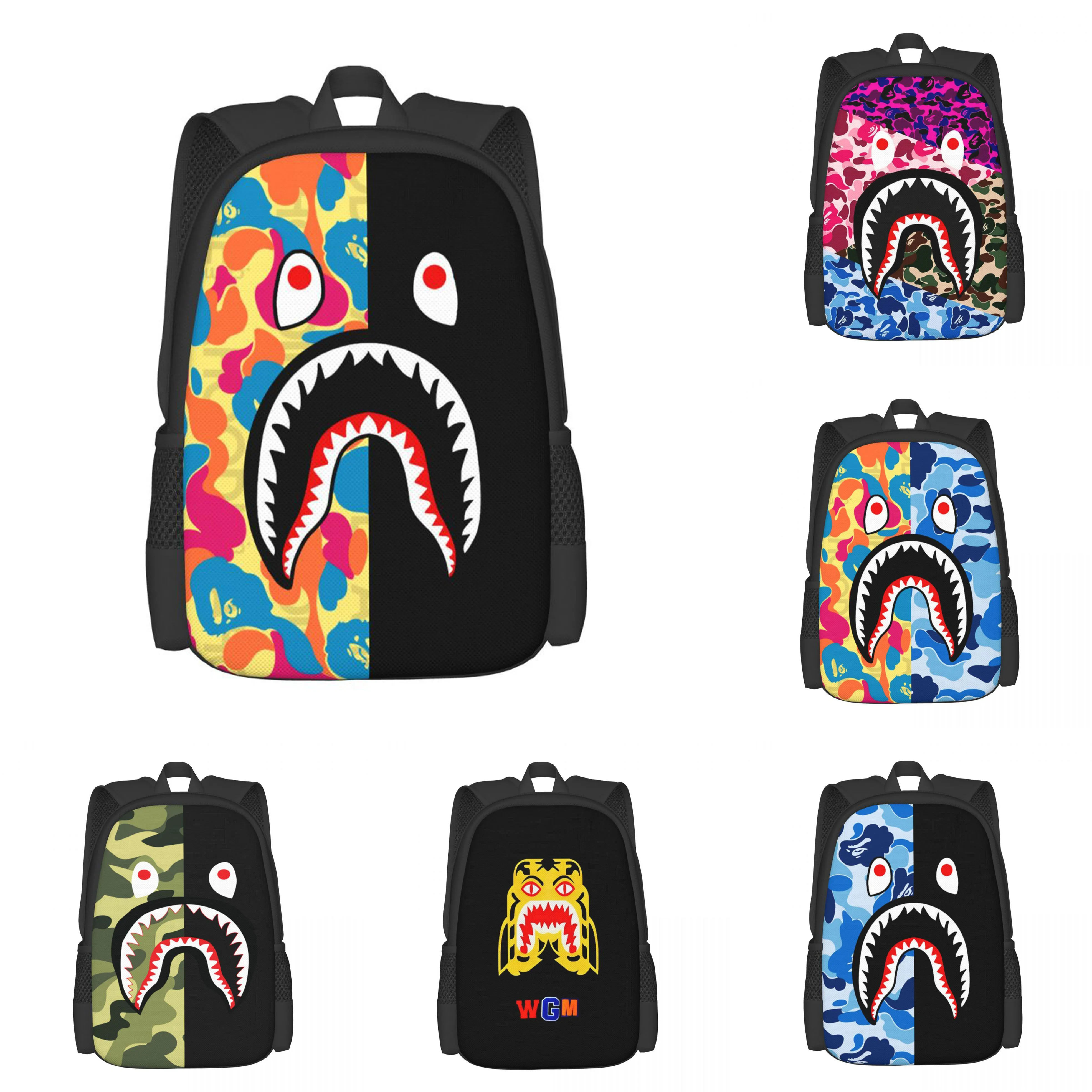 

Большой Вместительный рюкзак Bape Shark, рюкзак для ноутбука, студенческий рюкзак для колледжа, сумка для пешего туризма, альпинизма