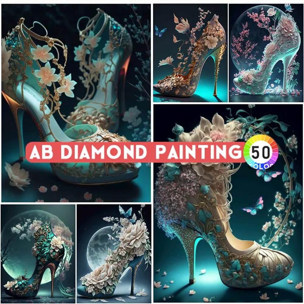 

Туфли на высоких каблуках AB Drill с фантазийным ландшафтом, алмазная живопись, новинка, «сделай сам», мозаичная вышивка, туфли принцессы, 5D дом...