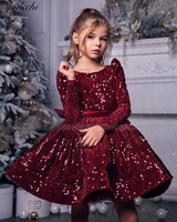 flower girl wedding sequins dresses for girls 2022 kids piano performance wine red luxury children evening pageant ball gowns
