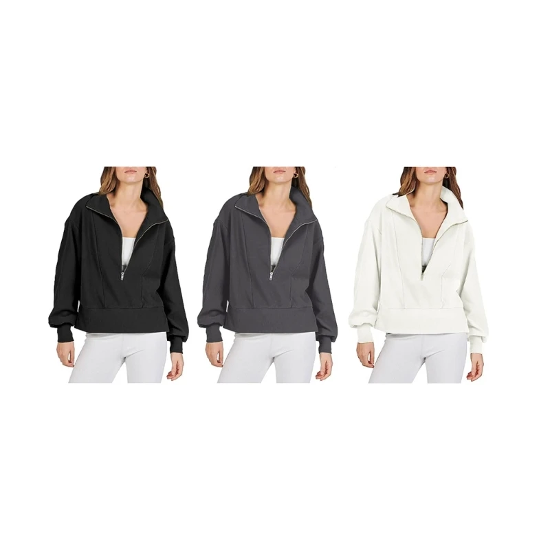 

50JB Women Half Long Sleeve Sweatshirt Oversized Casual Fall Winter Hoodies