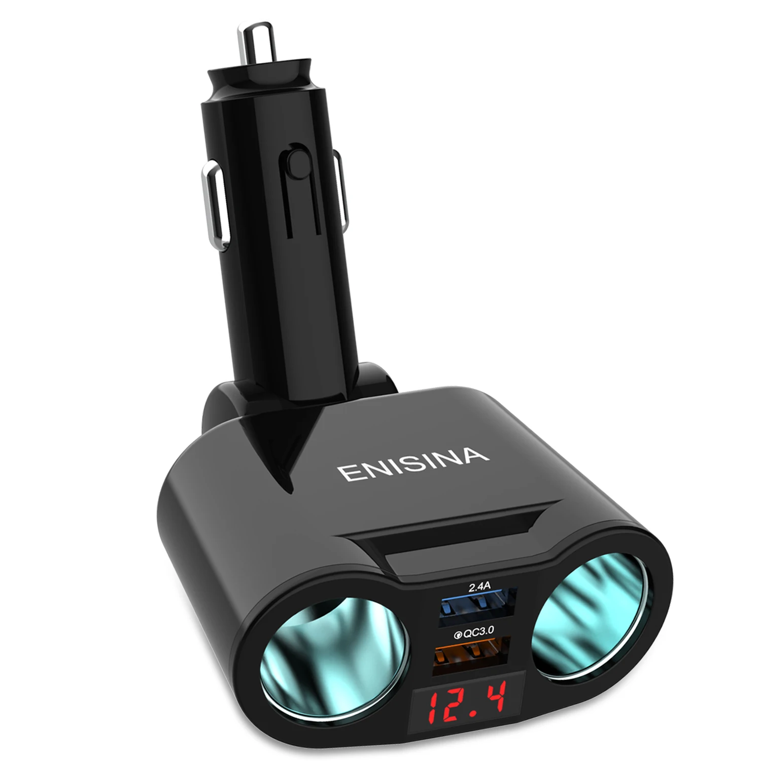 

Enisina Multifunctional Car Charger Dual USB Ports Dual Car Cigarette Lighter Sockets And A LED Screen 12V-24V Car Universal