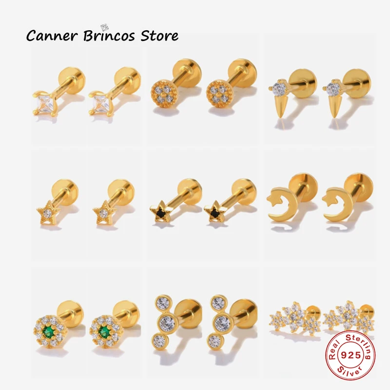 

CANNER 2 Piece Flat Studs Lip Stud Earrings 2022 For Women Trendy Jewelry Ear Stud Real 925 Silver Piercing Earrings for Teens