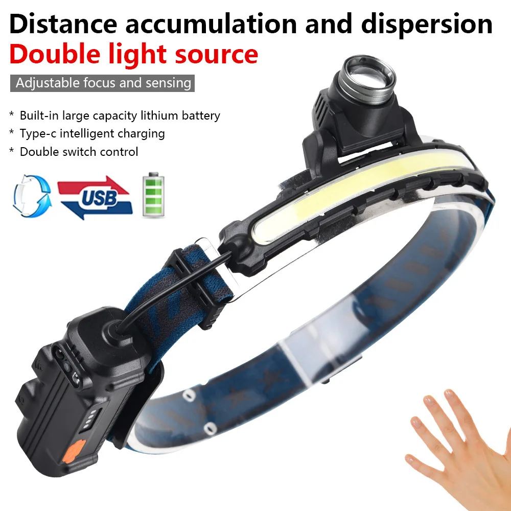 

New wave induction COB headlight outdoor riding light USB charging night running light LED headlight
