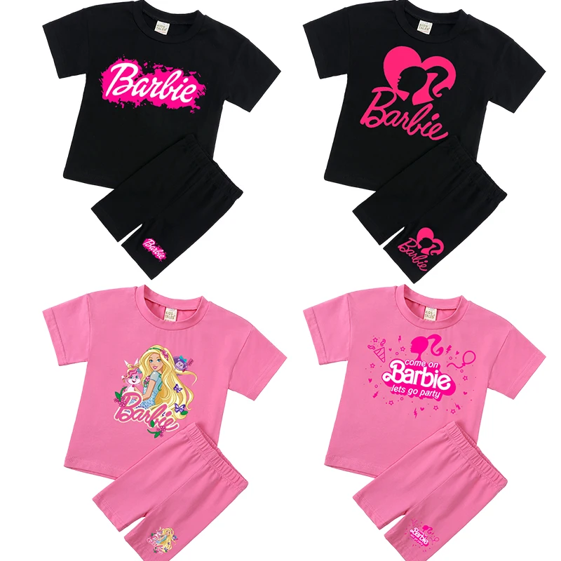 New 2Pcs Kawaii Barbie T-Shirt Shorts Suit Anime Girls Boys 
