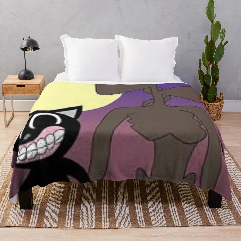 

cartoon cat and siren head Throw Blanket