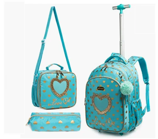 Kids Travel Trolley Bag on wheels School trolley bag for girls boys Rolling Backpack for School Wheeled backpack set lunch Bags