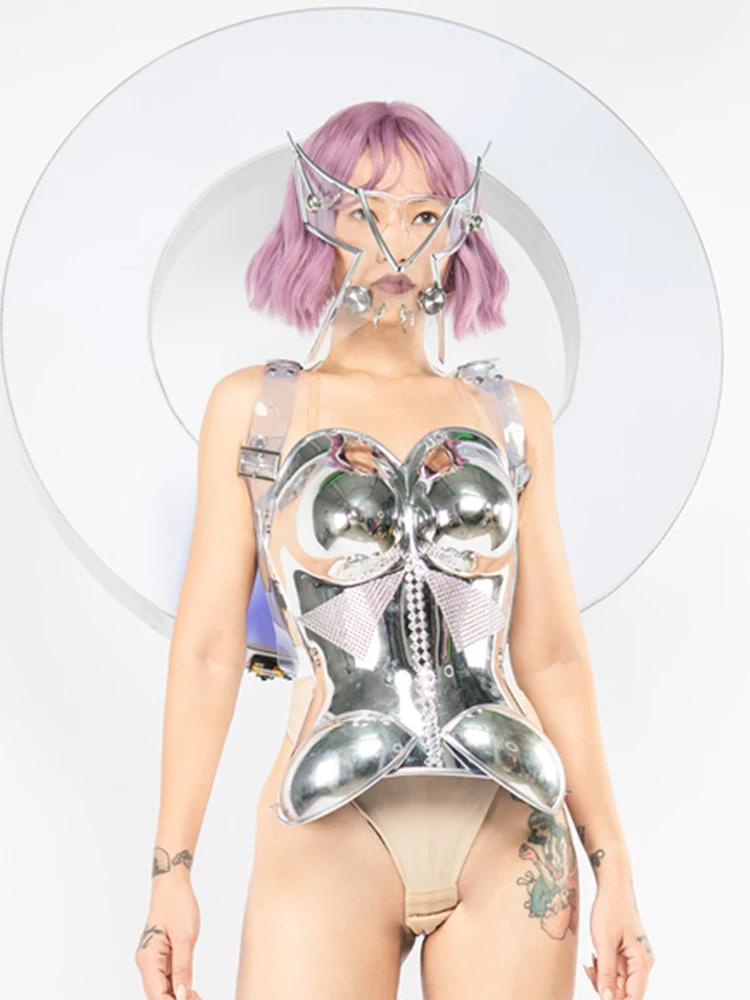 

Punk Bodysuit Mask Stage Costume Technology Sense Outfit Cosplay Clothing Nightclub Gogo Jazz Dancer Performance Suit