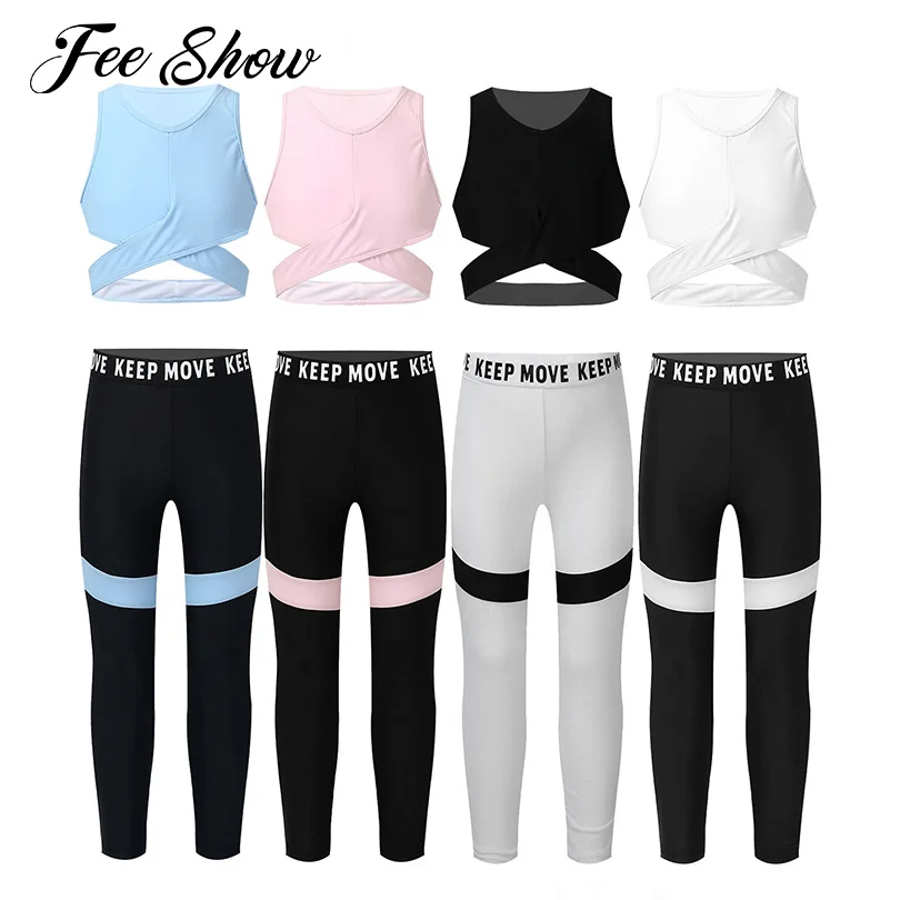 

Kids Girls Sports Outfits Clothes Tracksuits Set 2Pcs Yoga Sets Racer Back Running Top Gym Fitness Pants Sport Suits Sportswear