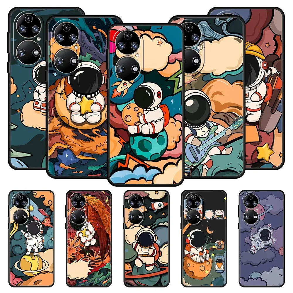 

Cute Cartoon Astronaut Phone Case For Huawei P Smart Z 2021 Y6 Y7 Y9 2019 Y6p Y9s Y7a P50 P30 Pro P20 P40 Lite E Soft TPU Cover