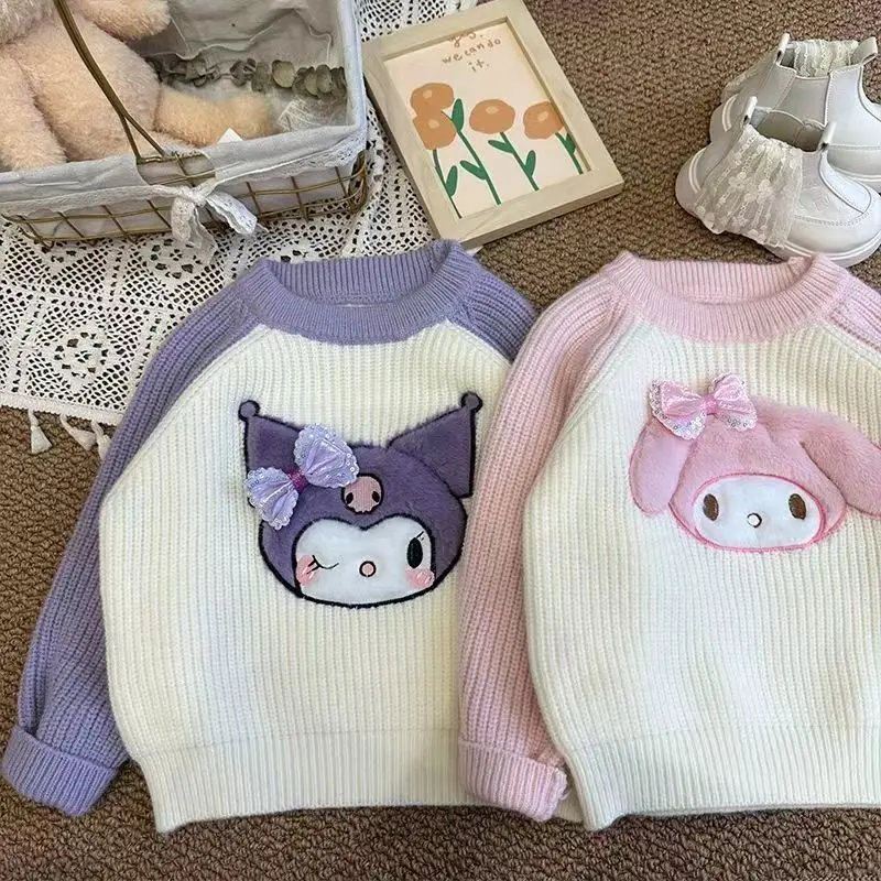 

Милый осенне-зимний флисовый свитер My Melody Sanrio в стиле аниме, милый толстый вязаный свитер Kuromi с мультяшным рисунком, милый подарок для девочек
