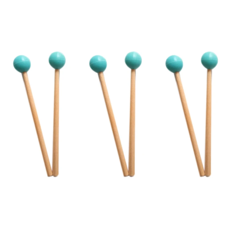 

6Pcs Soft Rubber Head Sticks Wood Handle Bell Mallets For Glockenspiel Xylophone Bell Music Instruments Parts Green