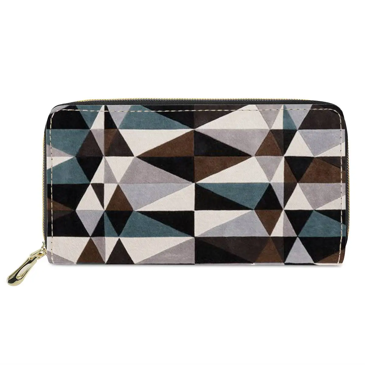 Multicolored Geometric Design Long Wallet Personalized Customized Zipper Card Clip Bag Interior Slot Pocket Portomonee Unisex