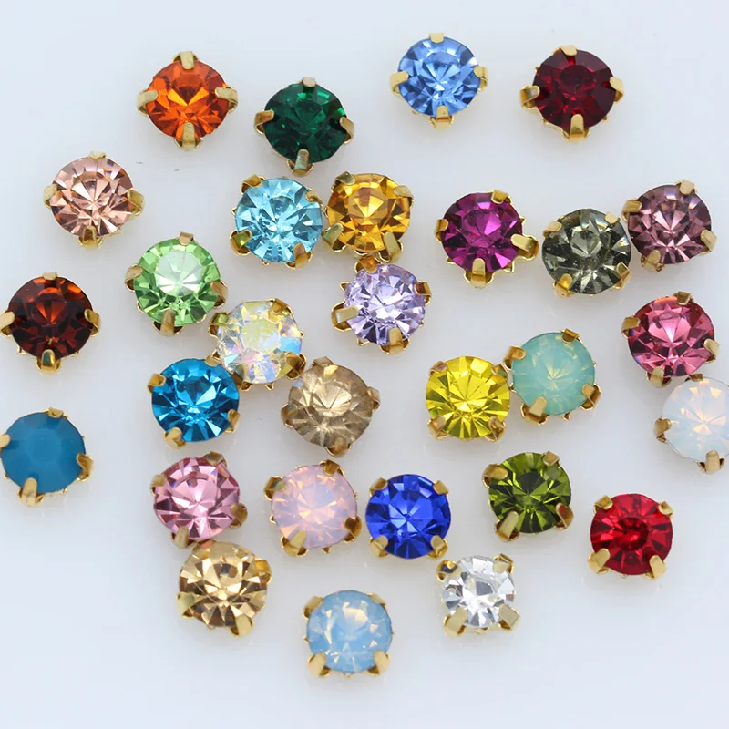 36p 8 мм цветной круглый граненый стеклянный камень Пришивные хрустальные стразы золотые медные когти Швейные украшения DIY украшения для одежды