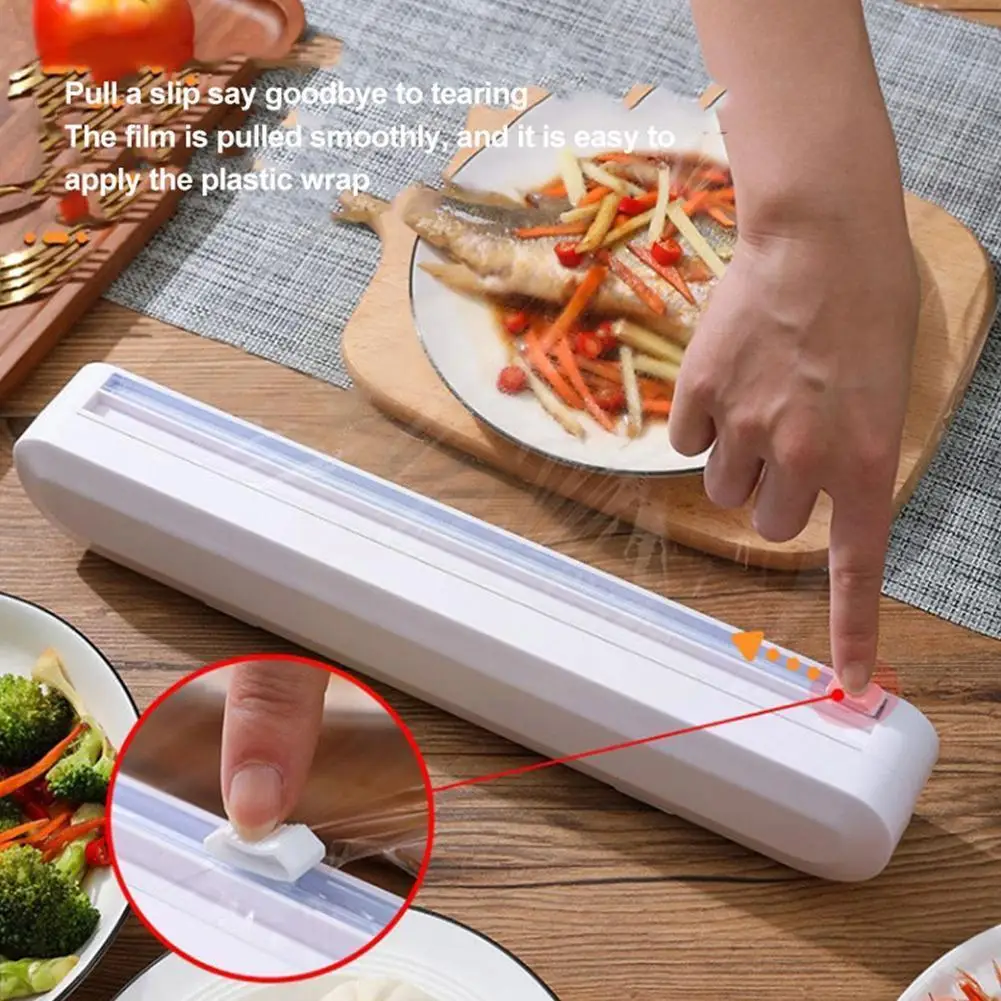 

Foil Dispenser With Cutter Cling Plastic Wrap Dispenser Storage Film Food Accessories Kitchen Convenience Kitchen Fresh Cut E5T4