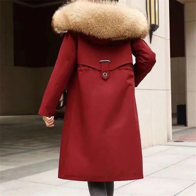 Enlarge Pike Big Fur Collar Hooded Fur Jacket Women's 2022 Winter Loose Detachable Liner Coats Warm Female Long Snow Parkas Outwear