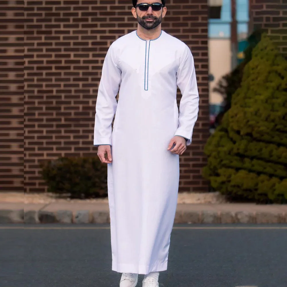 

_ Белая мужская Jubba Thobe 2023 Весна новая традиционная национальная мусульманская одежда свободная Мужская одежда Дубай Арабский Кафтан