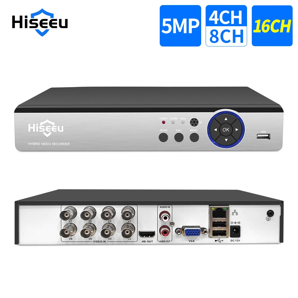 

Hiseeu 16CH/8CH CCTV DVR 5 in 1 AHD TVI CVI AHD CVBS IP Camera 5MP 1080P Digital Video Recorder For CCTV Security System XMEye
