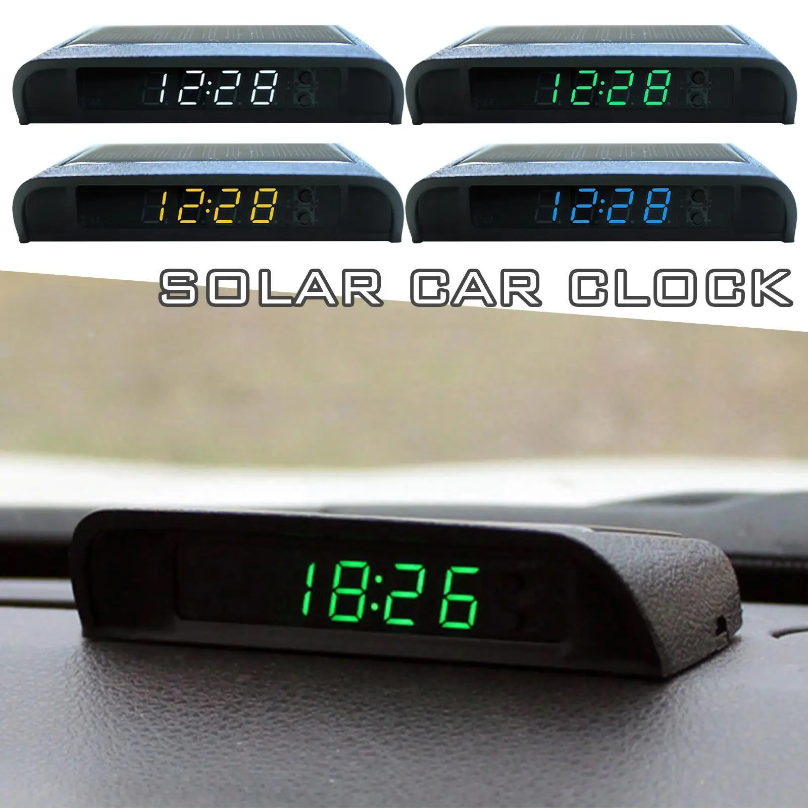 

Portable Solar Car Digital LCD Clock & Temperature Clocks Dashboard Backlight Screen Display Auto Electronic Temperature Cl J4R6