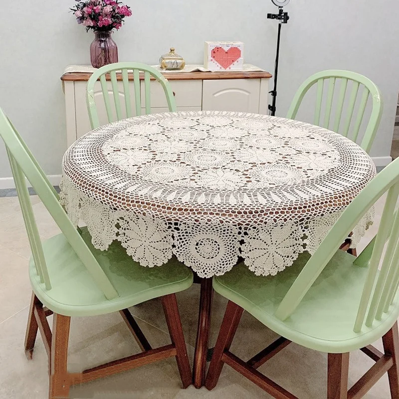

Popular round Cotton Christmas flower Crochet tablecloth Table cloth handmade coffee tea Table Cover home wedding party decor
