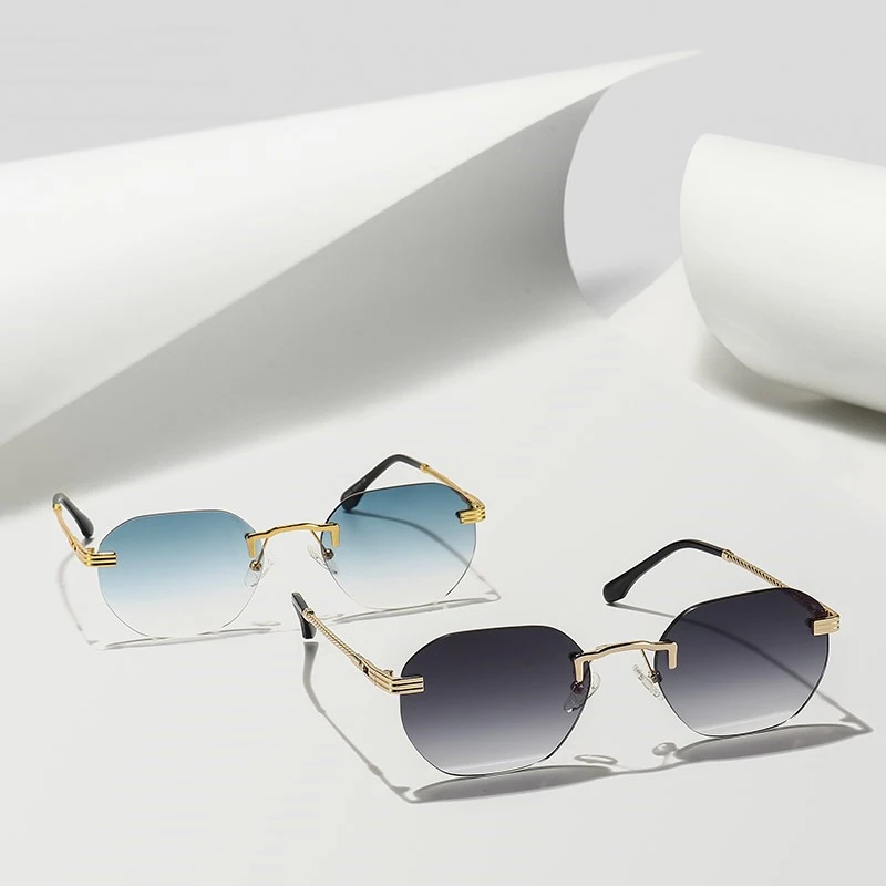 

Солнцезащитные очки без оправы для мужчин и женщин, зеркальные Роскошные модные круглые солнечные очки в металлической оправе, UV400