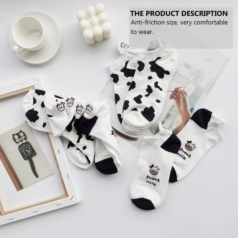 2 Pairs Girl Cow Pattern Design Short Socks Casual Cow Pattern Summer Socks For Women Short Socks Low-cut Socks for Everyday