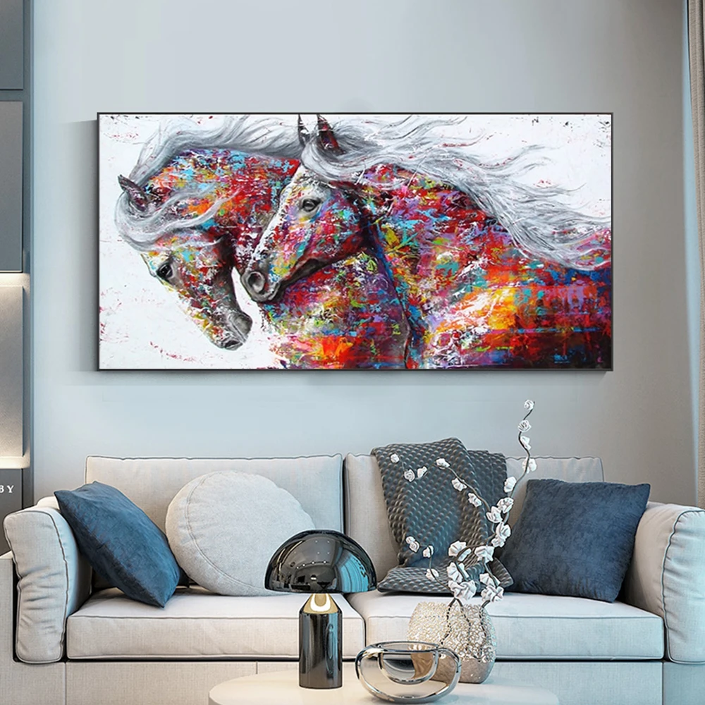 

DIY Diamond Art Painting Kits Abstract Colorful Two Horses Diamond Embroidery for Kids Room Living Room Bedroom Wall Home Decor