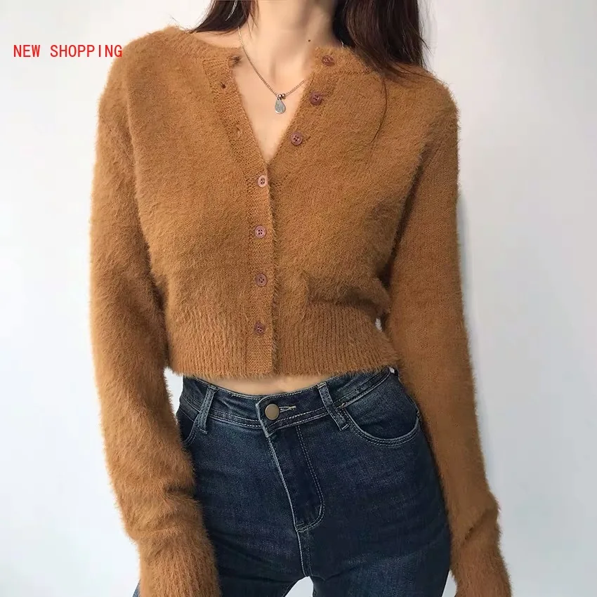 

Autumn Stylish Knitting Single Breasted Cardigan Sweater Woman Simple Fashion Round Collar Long Sleeve Jumper Knitwear 5 Colors