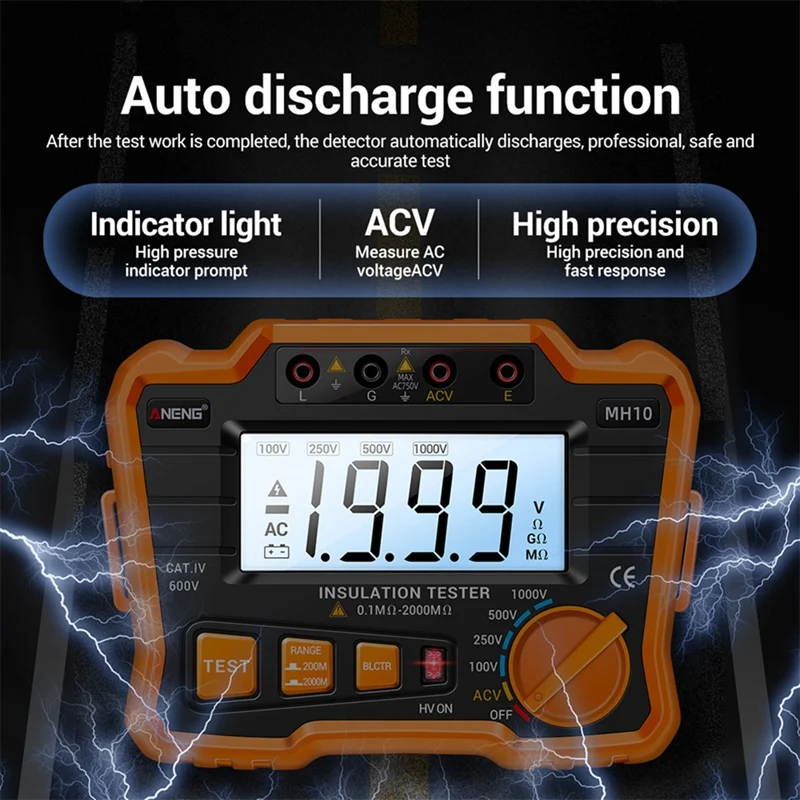Тестер сопротивления заземления ANENG MH10 цифровой измеритель изоляции 250 В/1000 В