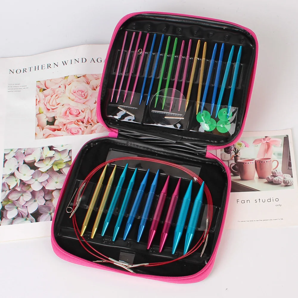 

For Beginners Gift Circular Knitting Needles Set 26Pcs Interchangeable Crochet Needles For Crochet Yarn Knitting Accessories Kit