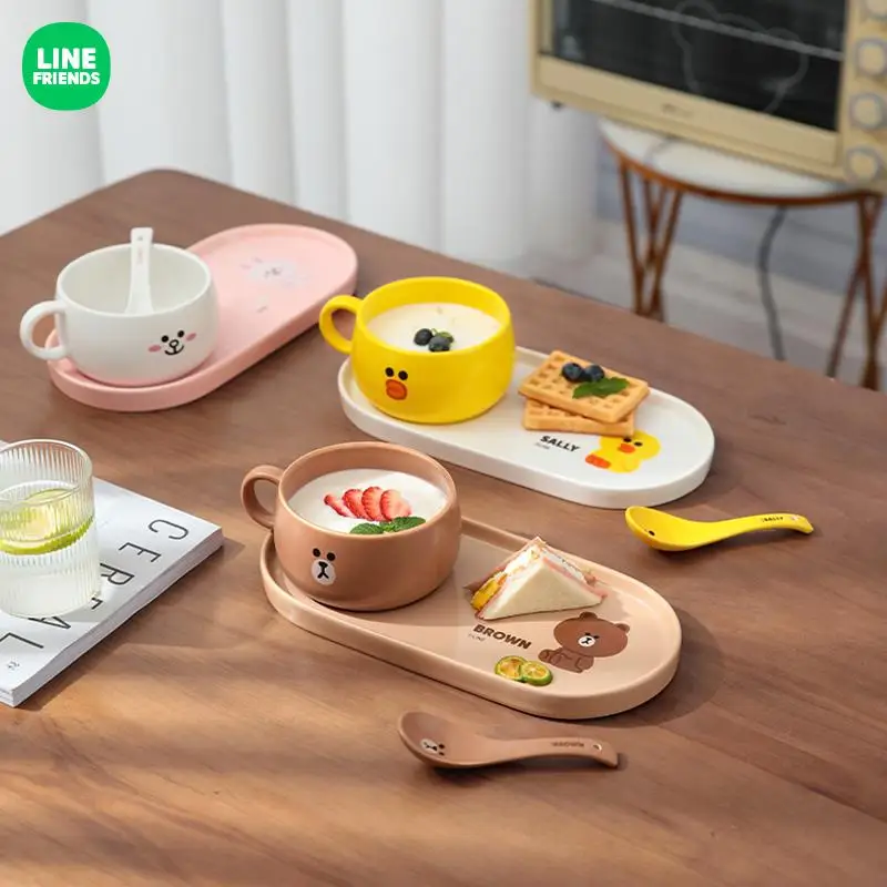 

Line Friends Kawaii Brown Cony Sally Ceramics Tableware Suit Cartoon Anime Cute Girl Heart Originality Exquisite Plate Spoon
