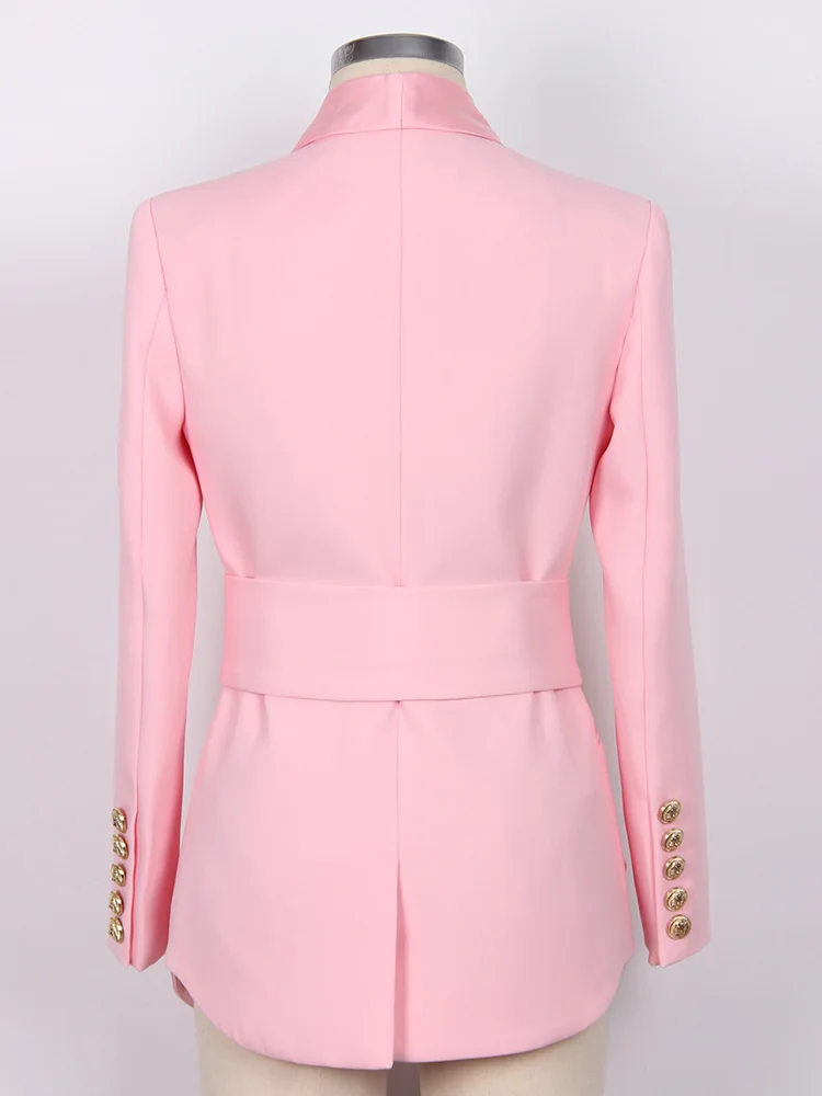 ZJYT Elegant Pink Blazers for Women Jacket Coat Autumn Winter Shawl Collar Office Party Black Outerwear Double Breasted Buttons