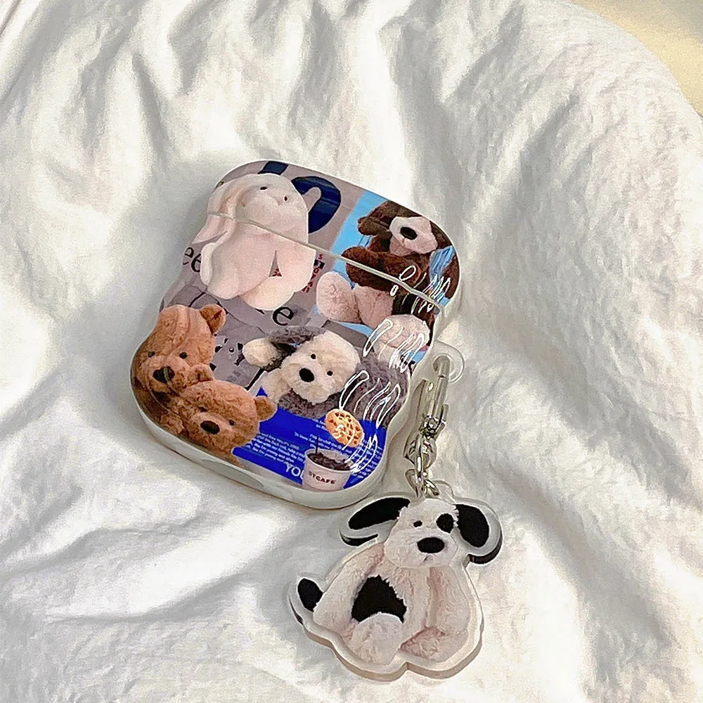 

Cartoon animal dog bear pendant wavy silicone ins wireless bluetooth earphone case for apple airpods pro 2 2nd airpod 1 3 cover