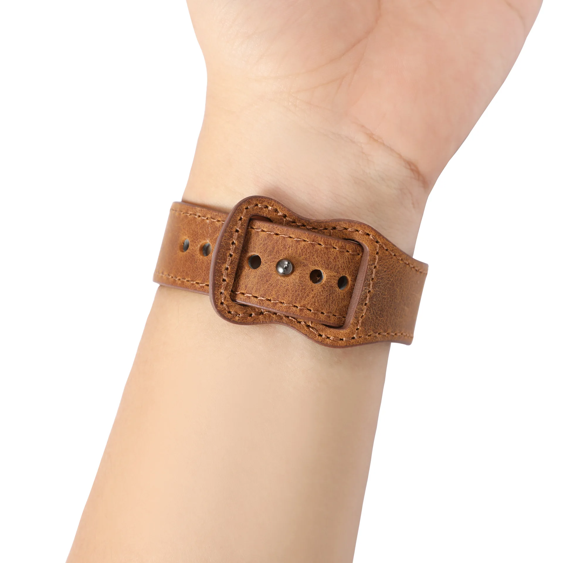 Newest Fashion Retro Bow Single Button Genuine Leather Watchband 22mm Flat Head Universal Quick Release Wrist Straps Bracelet