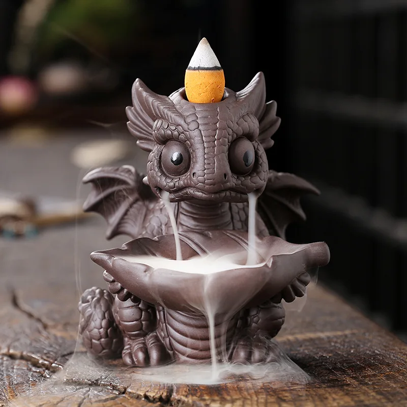 

Creative Cute Dinosaur Handicrafts Waterfall Backflow Incense Burner Purple Clay Dragon Censer