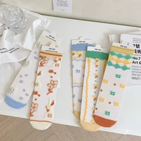 trendy socks womens korean version kawaii thin woman clothes transparent harajuku cute floret japanese style medium tube socks