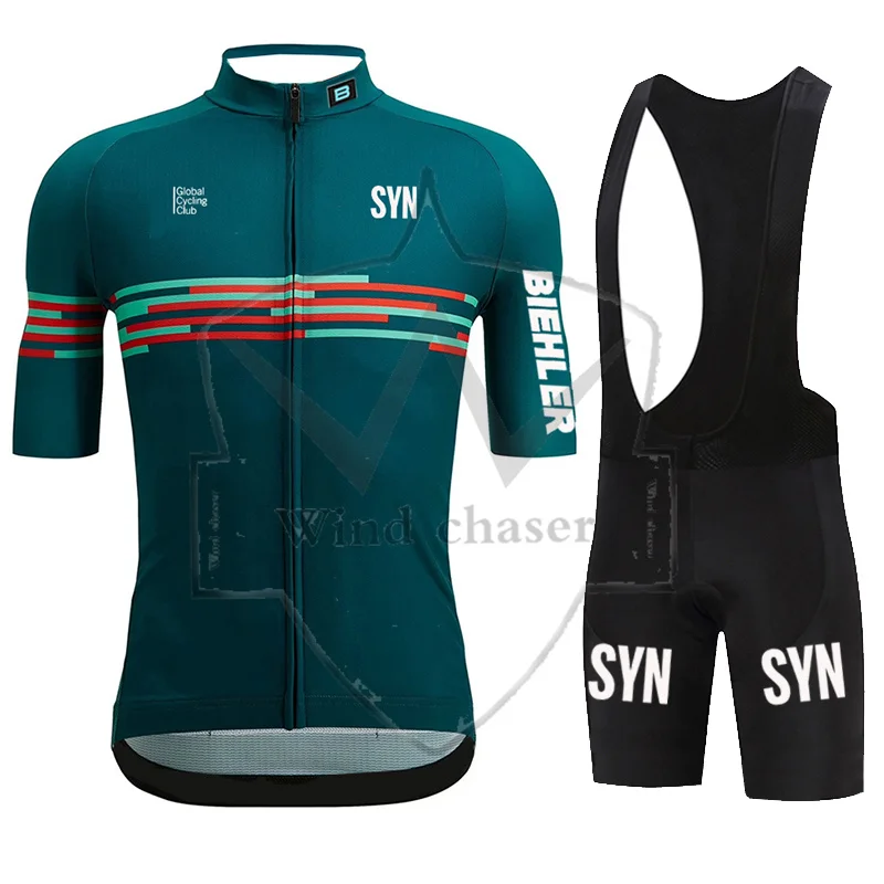 BIEHLER Men SYN Short Sleeve Jersey Sets Ropa Ciclismo Hombre Summer Cycling Clothing Triathlon Bib Shorts Suit Bike Uniform