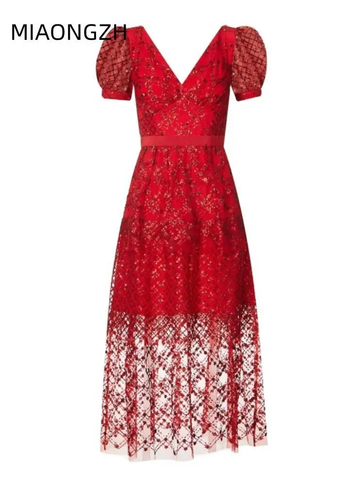 

For Womens Cake Long Dress Midi Short Sleeve Bodycon Lace Sequin Female Skirt Evening Fashion Dresses Elegant Party Clothing New