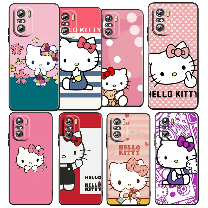 

Funny Cartoon Hello Kitty For Xiaomi Redmi K50 K40 Gaming K30 K20 Pro 5G 10X 9T 9C 9A TPU 4G Soft Black Phone Case Fundas Coque