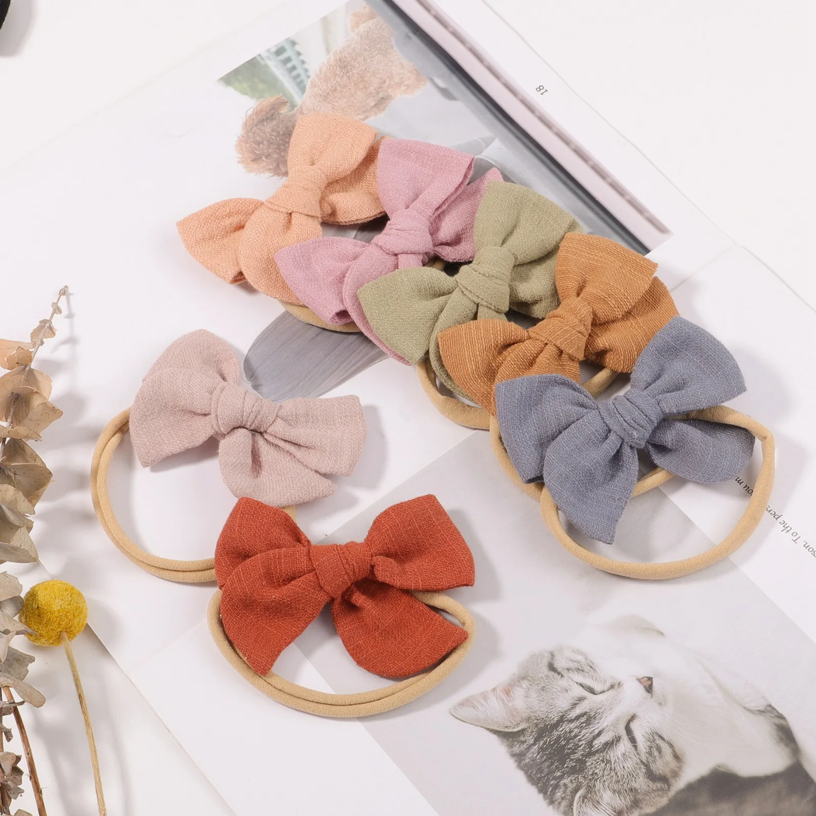 

Wholesale 4.4'' Cotton Solid Color Bows Headband For Kids Girls Nylon Elastic Hair Band Baby BowKnot Headwear Hair Accessories