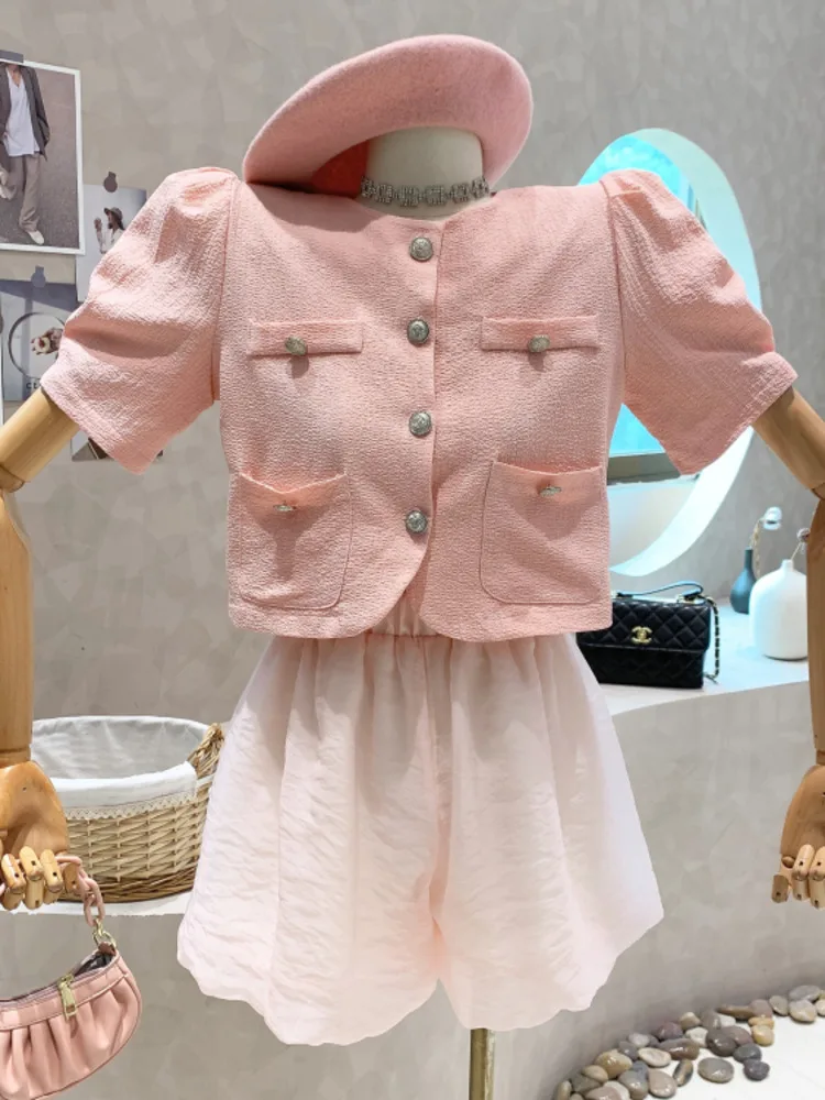 

High Street Small Fragrance Two Piece Set Women Shirt Blouse Crop Top + Shorts Suits Fashion Vintage Summer 2 Piece Pants Sets