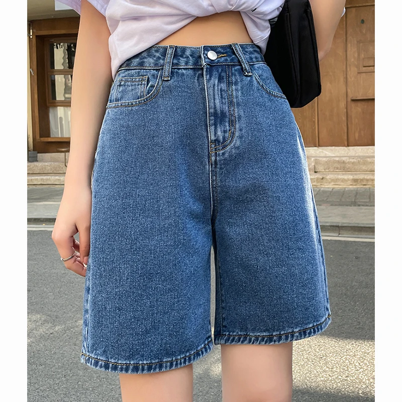 

Women Summer Streetwear Clothes Y2k Washed Jean Shorts High Waisted Female Casual Baggy Straight Korean Version Denim Fifth Pant
