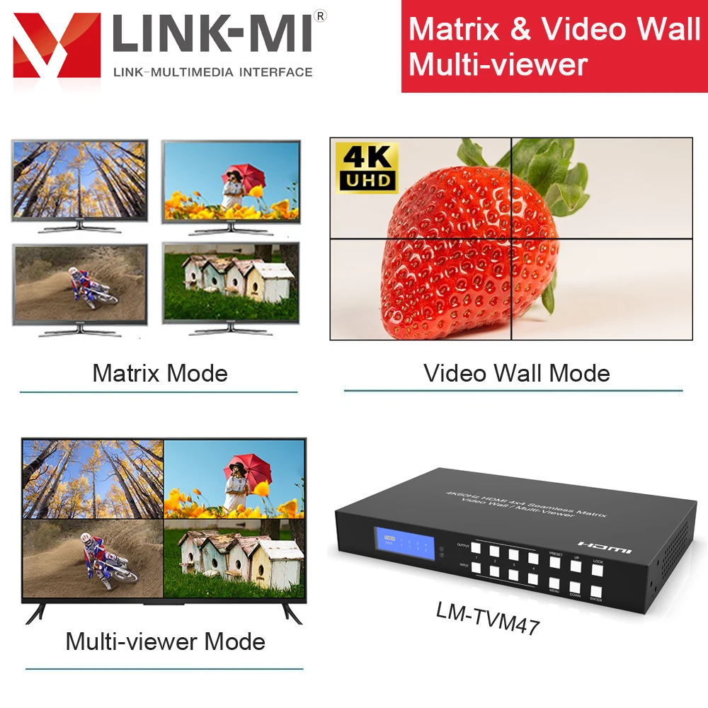 LINK-MI 4K60Hz HDMI 4X4 бесшовный матричный переключатель 2X2 видеостена 4X1 мульти-глазок