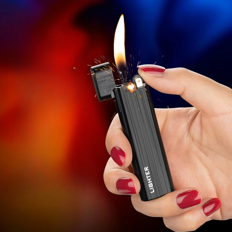 Металлические заправляемые зажигалки с открытым огнем креативная Мини тонкая