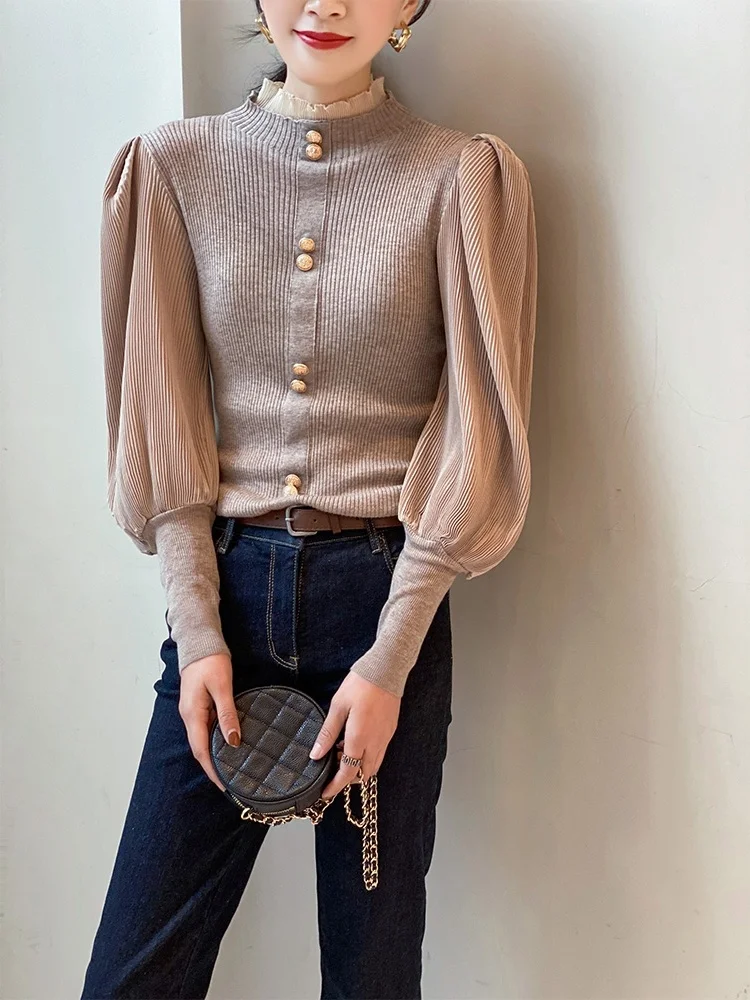 

Spring Vintage Long Sleeve Half Turtleneck Cardigans Sweaters Korean Single Breasted Basics Cardigan Japanese Sweet Sweater