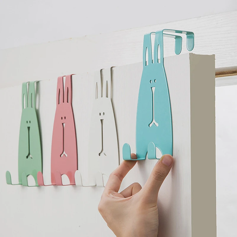 

Cartoon Rabbit Door Back Hook Punch Free Cupboard Rear Hanger Bedroom Kitchen Wardrobe Wall Hanger Home Storage Shelf Coat Hooks