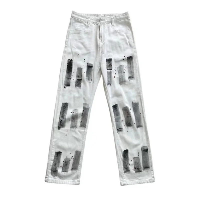Men Jeans Ins Hip Hop High Street Ink Splash Jeans Y2k Korean Version Fashion Street Loose Straight Jeans Ins Hot Sale Softener