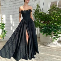 sevintage black high side split long prom dresses lace appliques spaghetti straps a line evening gowns formal party dress 2022