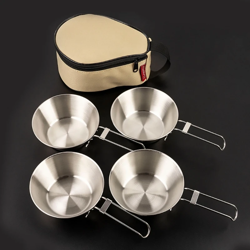 

4Pcs Folding Pot Portable Folding Stainless Steel Camping Cookware BBQ Bowl Set Cookware Picnic Bowl for Hiking Barbecue 918E
